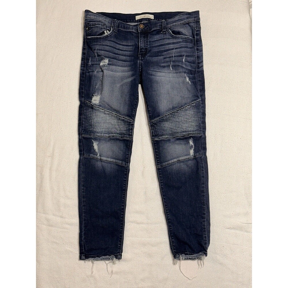 KanCan Skinny Moto Jeans Low Rise Stretch Denim Destroyed Hem Distressed Wash 13